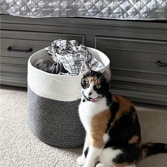 Large Cotton Rope Basket 15.8"x15.8"x13.8"Baby Laundry Woven Blanket Nursery Bin - Picture 7 of 7